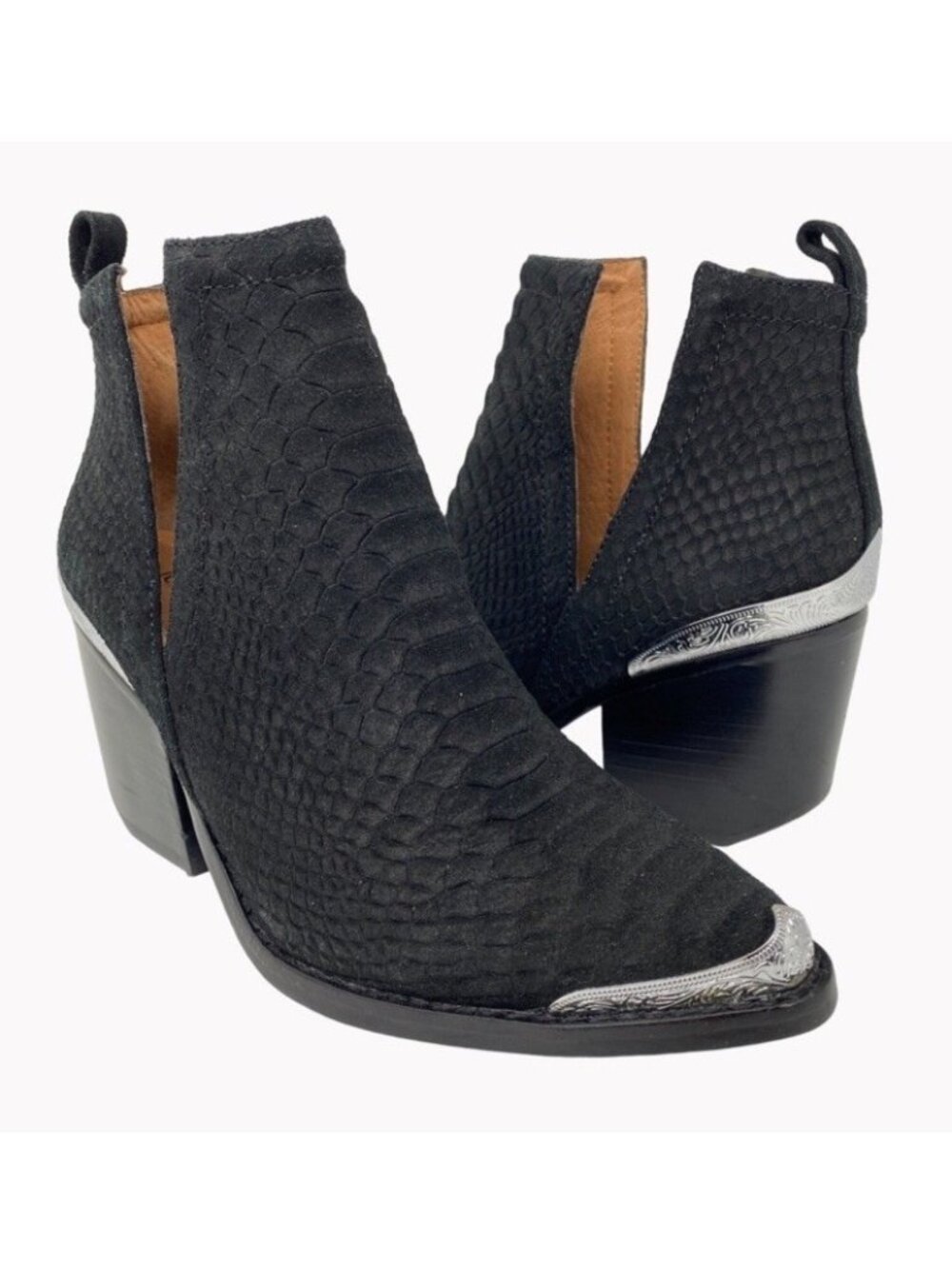 Jeffrey Campbell Womens Size 6 Cromwell Snake Print Suede Western Booties Boots